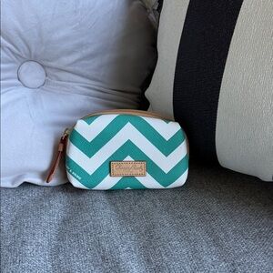 Dooney & Bourke Teal and White Chevron Cosmetic Case